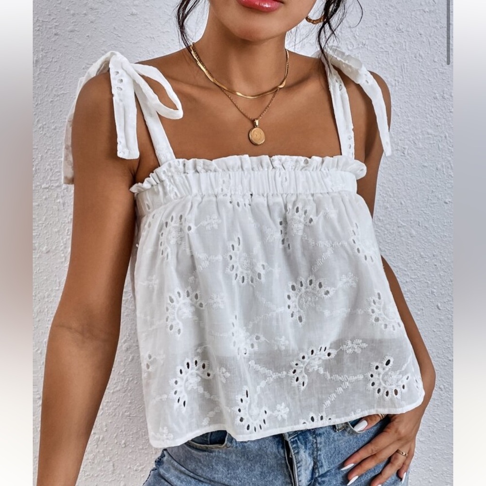 White Eyelet Embroidered Tank Top